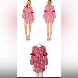 MISA Los Angeles Lisseth Gingham Tassel Dress Red White Medium NWOT